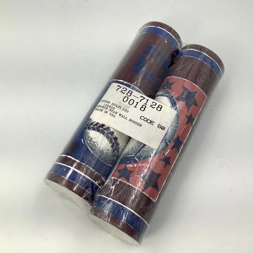 NEW 2 Rolls Coordinated Wallborder Sports Star USA Burgundy Baseball‎ Soccer